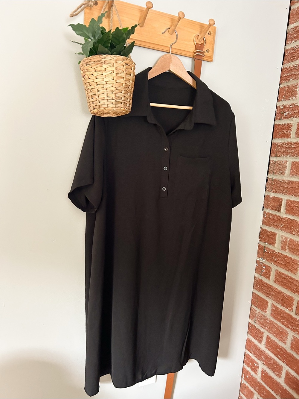 Women's Black Short-Sleeve Polo Dress